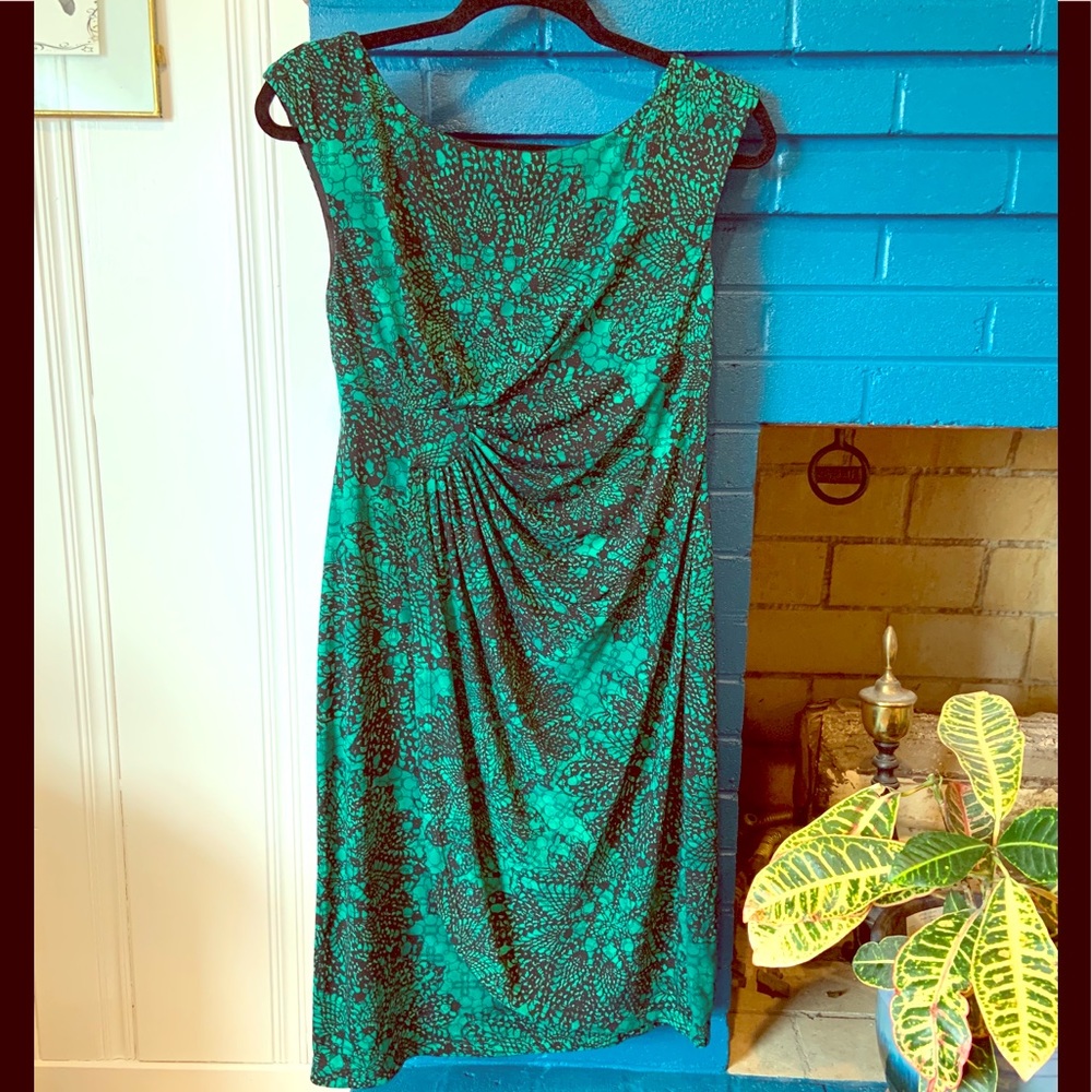 Vibrant and slimming emerald green faux wrap dress